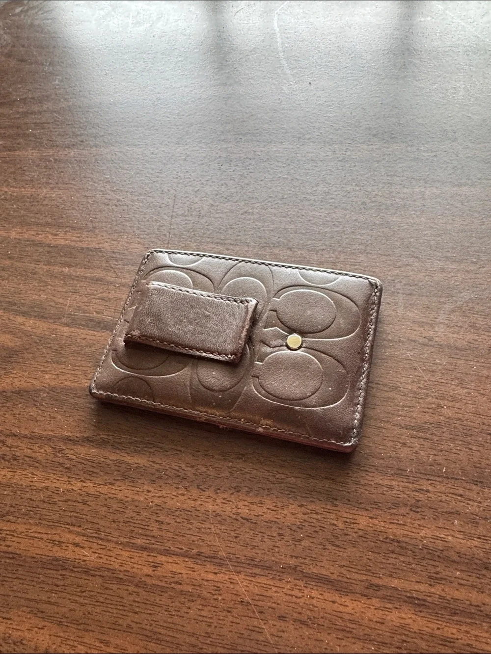Men's Brown Leather Card Holder with Snap Money Clip